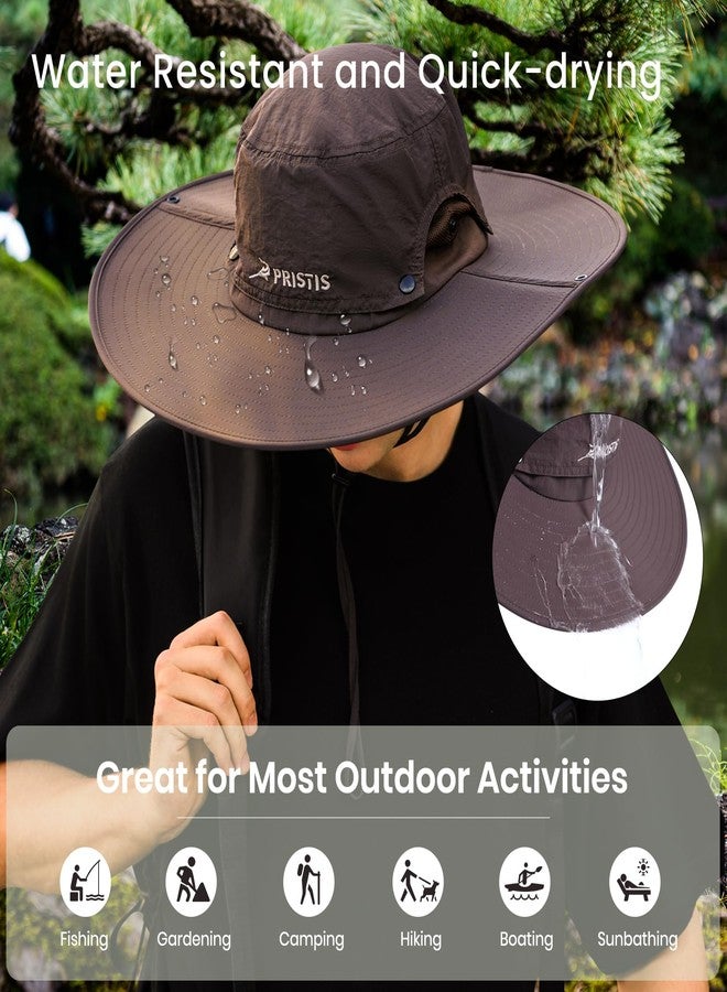 Pristis Wide Brim Fishing Hat, UPF 50++ Breathable Safari Sun Hat for Men Women, UV Protection Outdoor Foldable Water-Resistant Cowboy Style Lightweight Taslon Round Boonie with Ties (X-Large, Brown) - Image 5